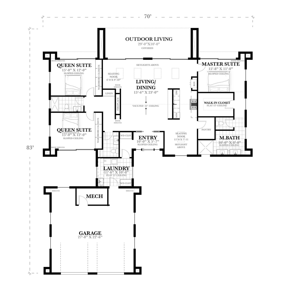 Mini Rambler + Garage + Outdoor Living - House Plan